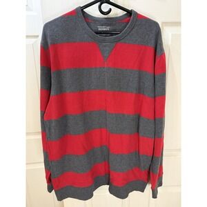 Old Navy Men's Sweater Rugby Striped Crew Neck XL Preppy Red Grey